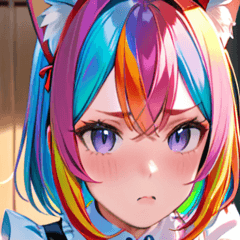 [LINEスタンプ] 猫耳のレインボーヘア ＆ 混乱した顔0