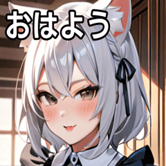 [LINEスタンプ] 猫耳の銀髪 ＆ いたずらなウィンク