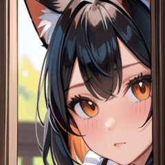 [LINEスタンプ] 猫耳の黒髪 ＆ 覗き込む表情0