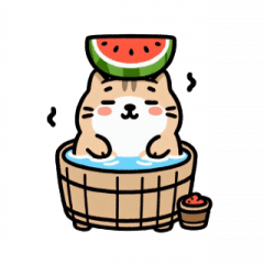 [LINEスタンプ] お風呂猫 スイカを食べる,