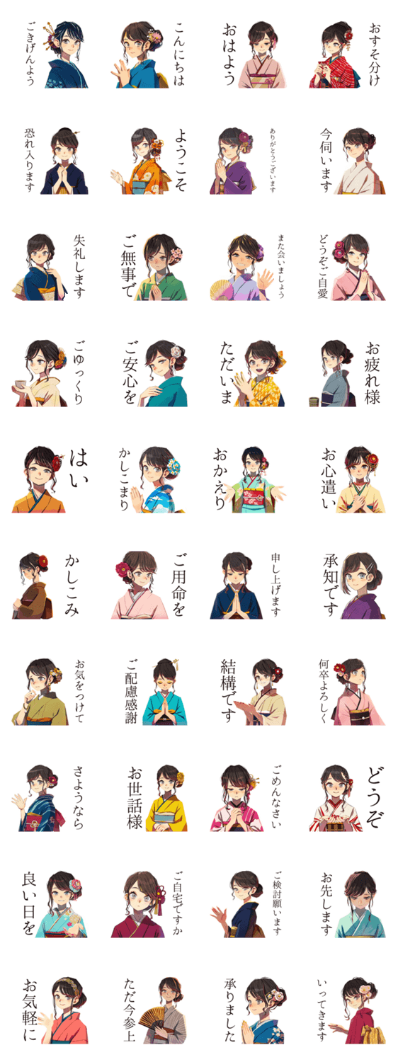 おしとやか着物女子のはんなり敬語のスタンプ詳細