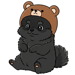 [LINEスタンプ] クマ帽の黒いポメラニアンのスタンプ