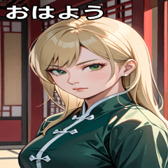 [LINEスタンプ] ジト目のカンフー金髪美女