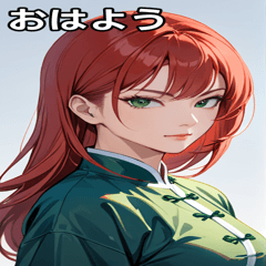 [LINEスタンプ] 真剣な赤髪カンフー女