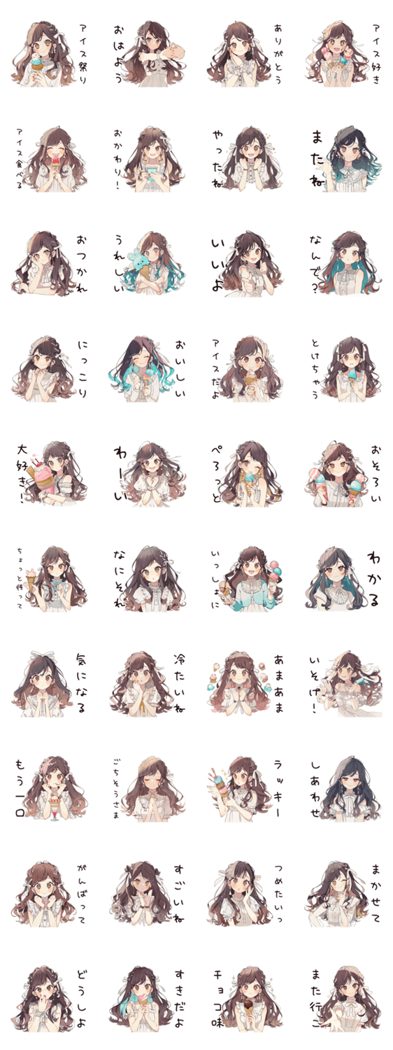 ゆるふわガーリーな女の子のアイス祭りのスタンプ詳細