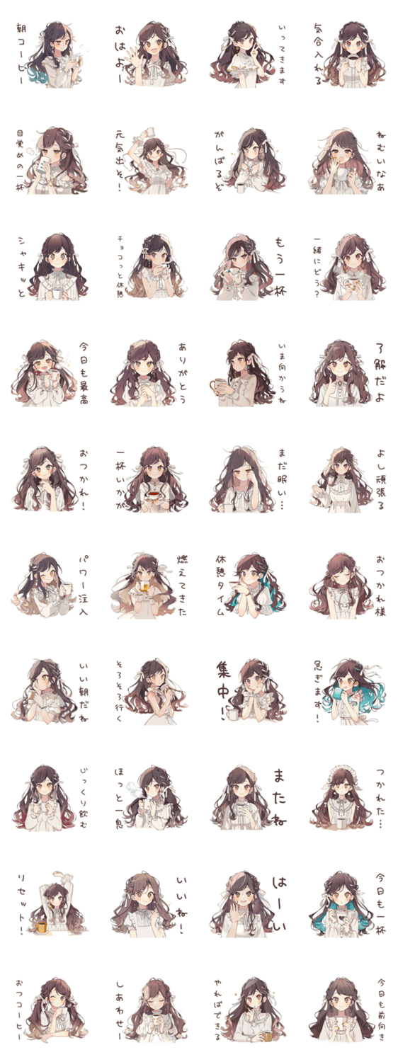 気合朝コーヒー★ゆるふわガーリーな女の子のスタンプ詳細