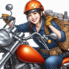 [LINEスタンプ] バイクに乗るゆかいな作業員たち