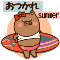 [LINEスタンプ] ハート耳のブタ♡女子。夏VER