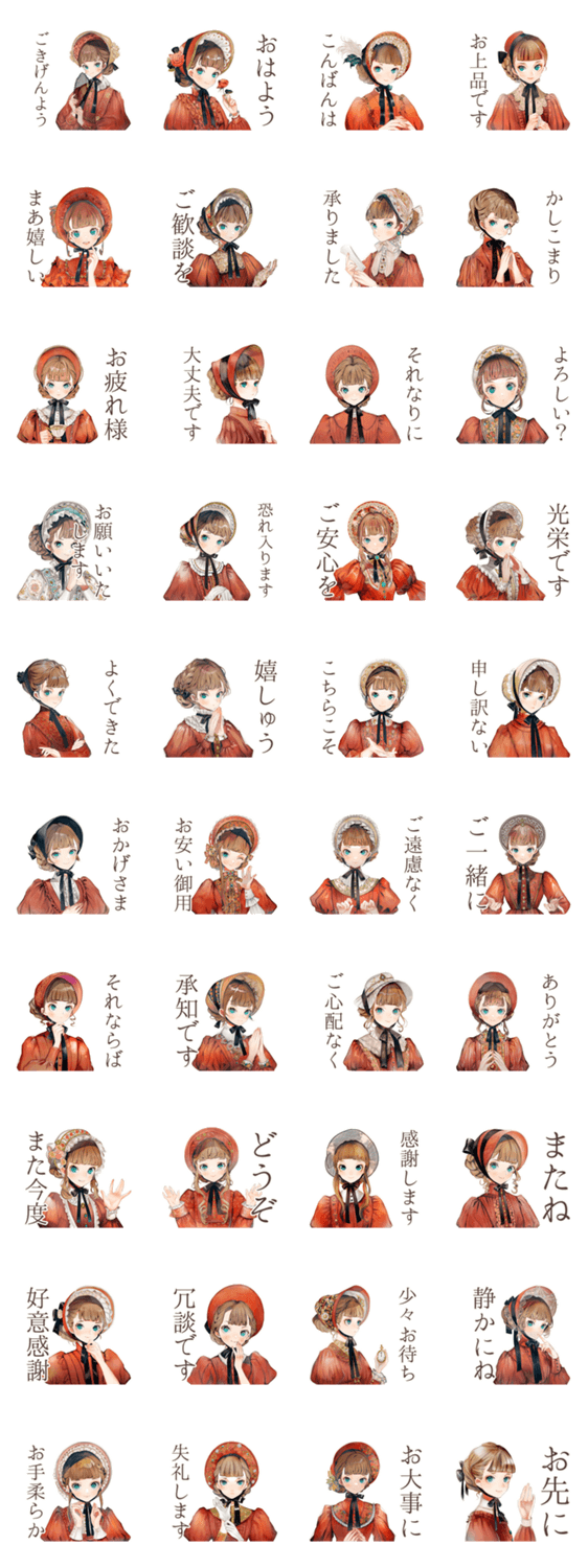 上品なクラシカルレディのお返事のスタンプ詳細