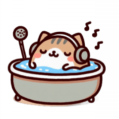 [LINEスタンプ] お風呂猫 音楽を聴く,