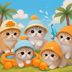 [LINEスタンプ] スコティッシュ猫 かわいいカラフル帽 夏