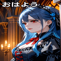 [LINEスタンプ] 泣きそうな表情の紺碧の髪の女吸血鬼