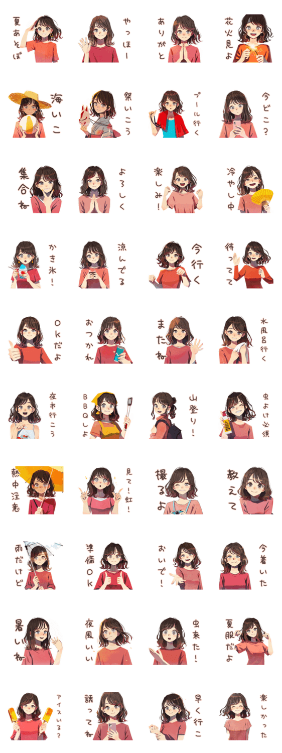 ちょうどいい女性★夏のお誘いのスタンプ詳細