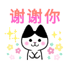 [LINEスタンプ] ハチワレ猫ごましおの動く中国語スタンプ