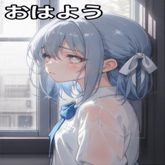 [LINEスタンプ] 雨に濡れた水色髪の女の子