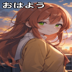 [LINEスタンプ] 夕日の制服オレンジ髪女の子