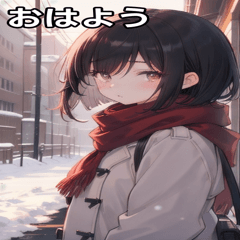 [LINEスタンプ] 雪の中、学校帰り女の子