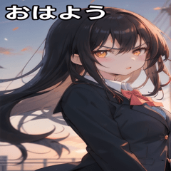 [LINEスタンプ] 黒髪ロングストレートの真剣な眼差し