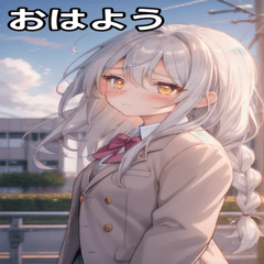 [LINEスタンプ] 銀髪サイド三つ編みの恥じらい