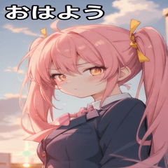 [LINEスタンプ] ピンク髪ツインテールの決意の表情