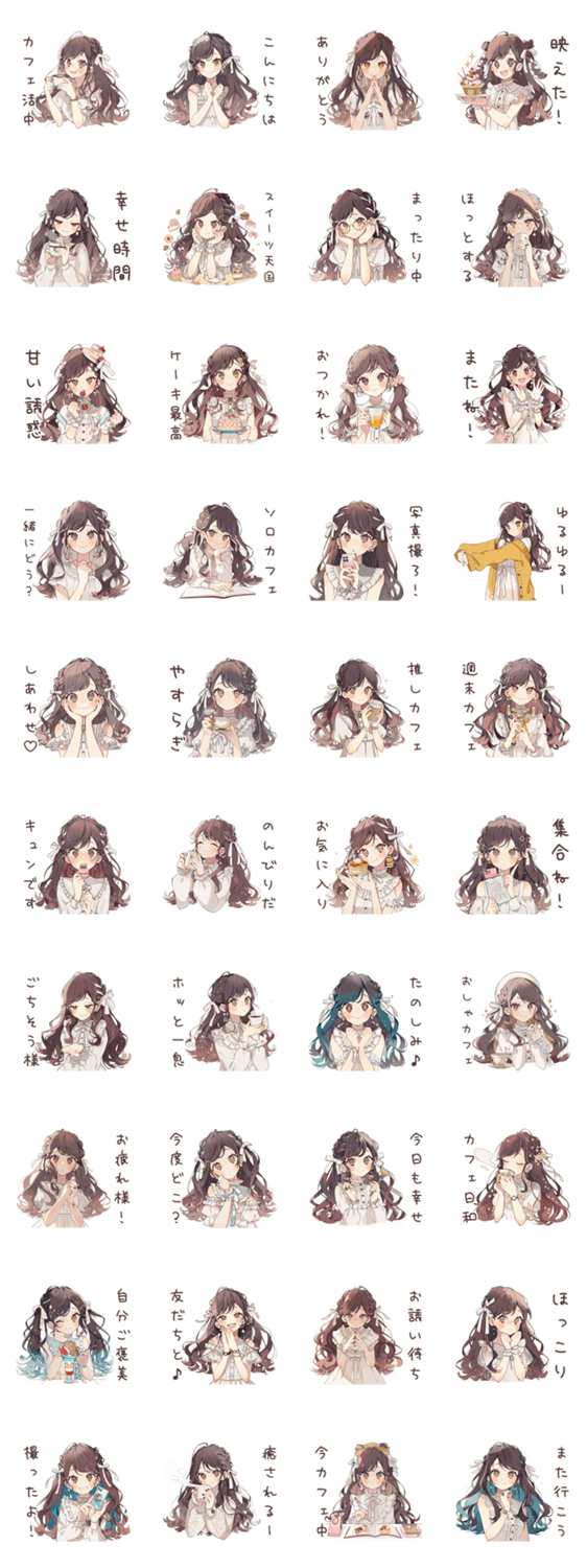 ゆるふわガーリーな女の子のカフェ活報告のスタンプ詳細