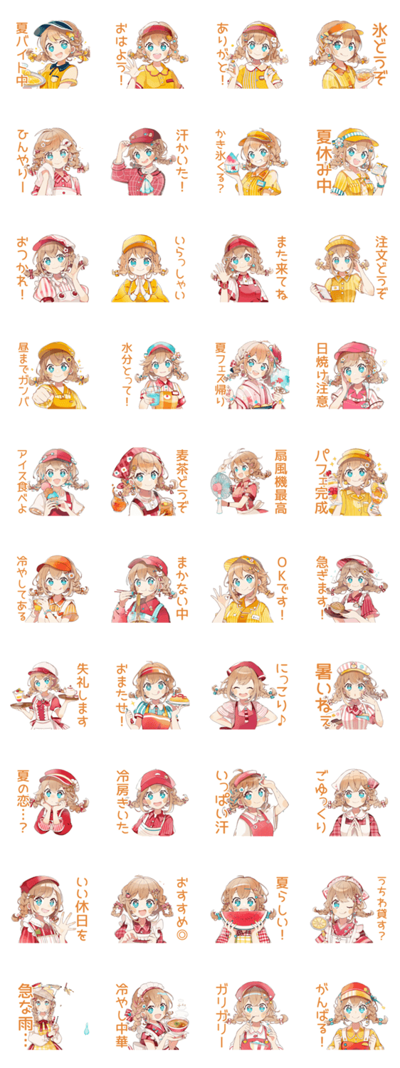 夏バイト★ウェイトレスの日常のスタンプ詳細