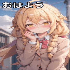 [LINEスタンプ] 金髪ツイン三つ編みの緊張した表情