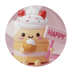 [LINEスタンプ] シュークリームを食べるケーキちゃん(丸型) 