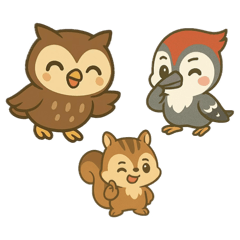 [LINEスタンプ] フクロウとリスとキツツキのものがたり