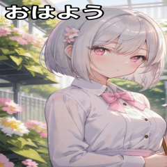 [LINEスタンプ] 銀髪クールな花園のボブカット