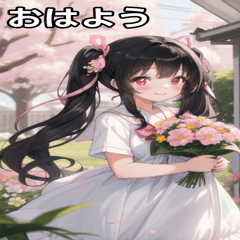 [LINEスタンプ] 黒髪笑顔な風の日ツインテール
