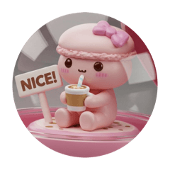 [LINEスタンプ] カフェラテを飲むマカロンちゃん(丸型) 