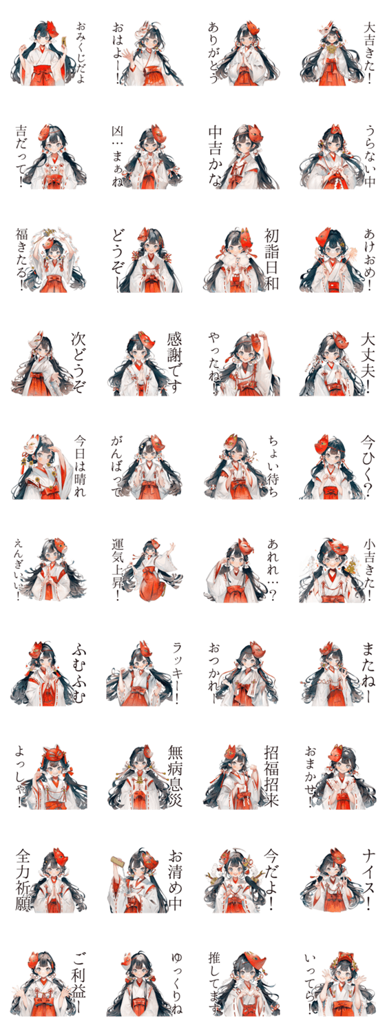 巫女さんのおみくじ★和風のスタンプ詳細