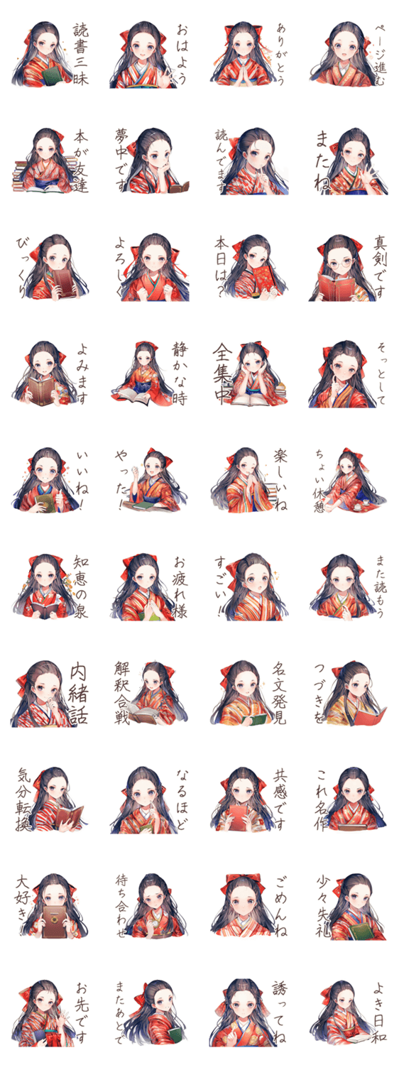 大正女学生★読書に夢中のスタンプ詳細