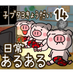 [LINEスタンプ] 子ブタ3きょうだい 14  日常あるある