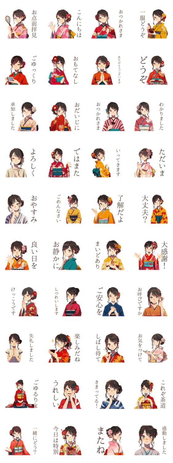 おしとやか着物女子の茶道のスタンプ詳細