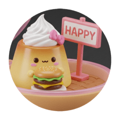 [LINEスタンプ] ハンバーガーを食べるプリンちゃん(丸型) 