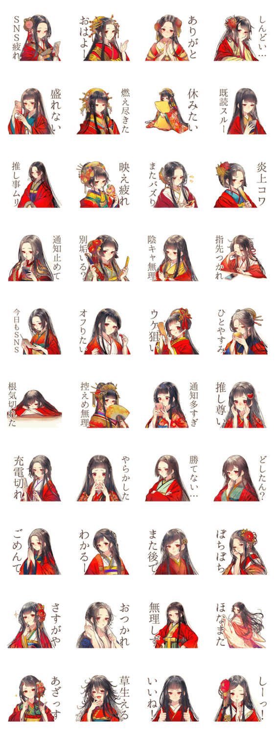 SNS疲れな花魁インフルエンサーのスタンプ詳細