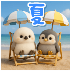 [LINEスタンプ] ゆるふわシマエナガとペンギンの夏