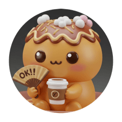 [LINEスタンプ] カフェタイムたこ焼きちゃん(丸型)