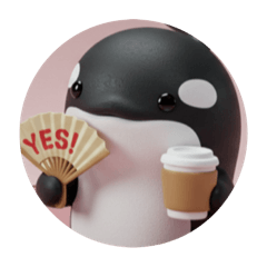 [LINEスタンプ] コーヒーを飲むもふもふシャチカプセルトイ