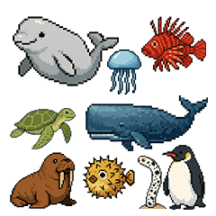 [LINEスタンプ] 海洋生物たちのドット絵