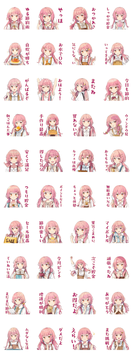 ふんわりかわいい女の子の節約術のスタンプ詳細