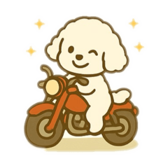 [LINEスタンプ] 白いプードルのバイク乗り 日本語 