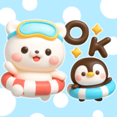 [LINEスタンプ] しろくまとペンギン♡夏に涼しいセット