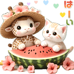 [LINEスタンプ] 夏 猛暑 酷暑♡キリンとネコ