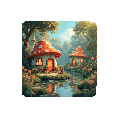 [LINEスタンプ] キノコの家.リス.Mushroom house.  Forest