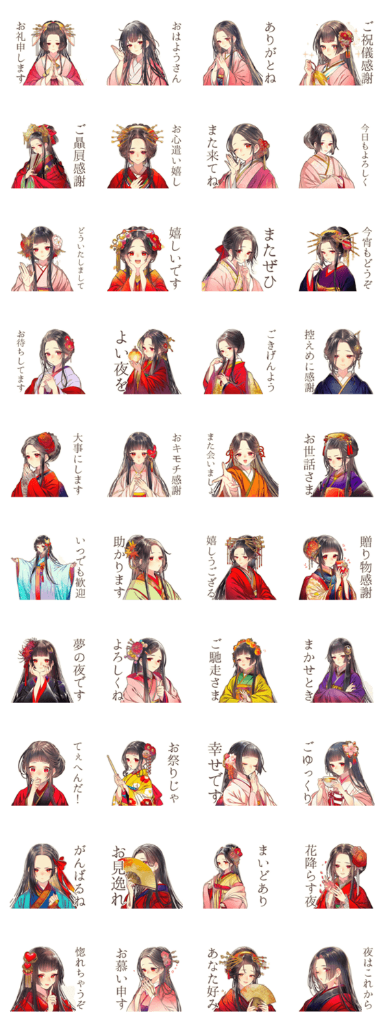 花魁のお礼♡和風美人スタンプのスタンプ詳細