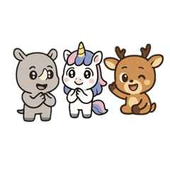 [LINEスタンプ] 可愛いシカ、ユニコーン、サイ