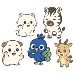 [LINEスタンプ] モルモット・猫・斑馬・レイヨウ・クジャク